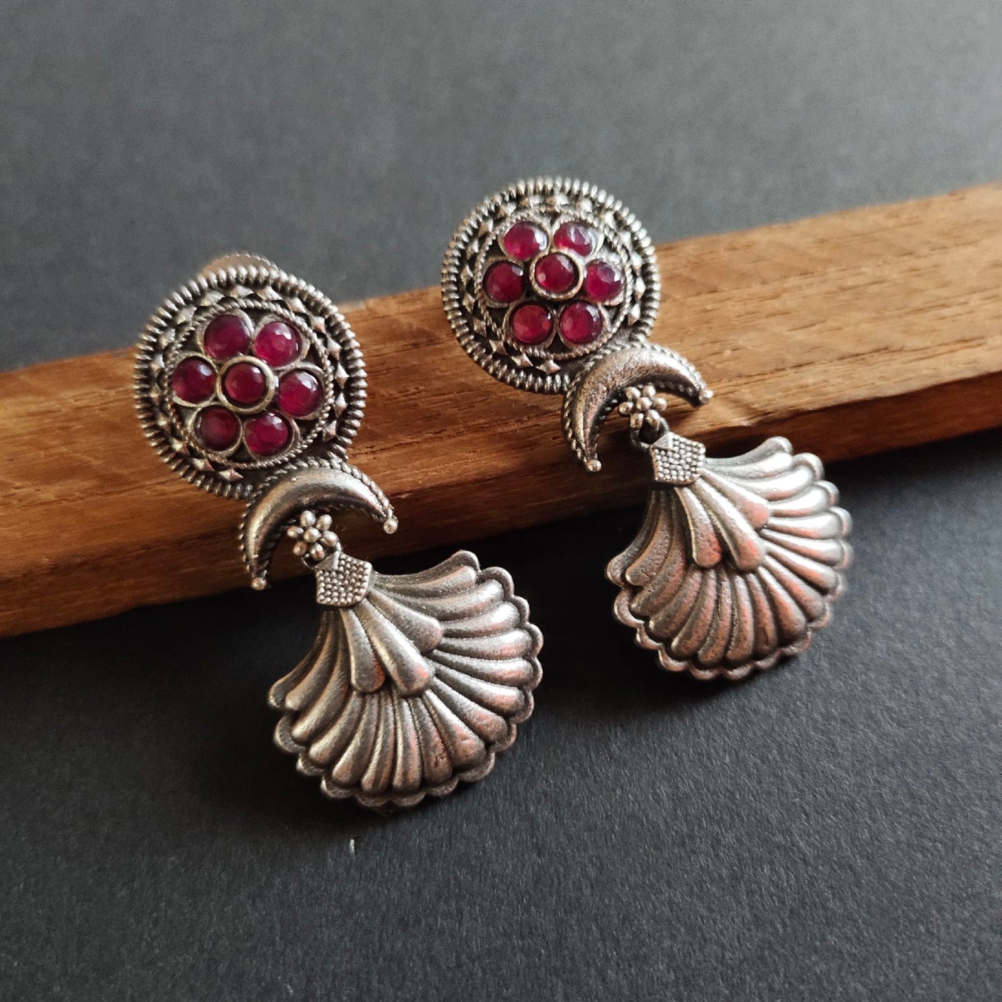 Red stone silver dangle