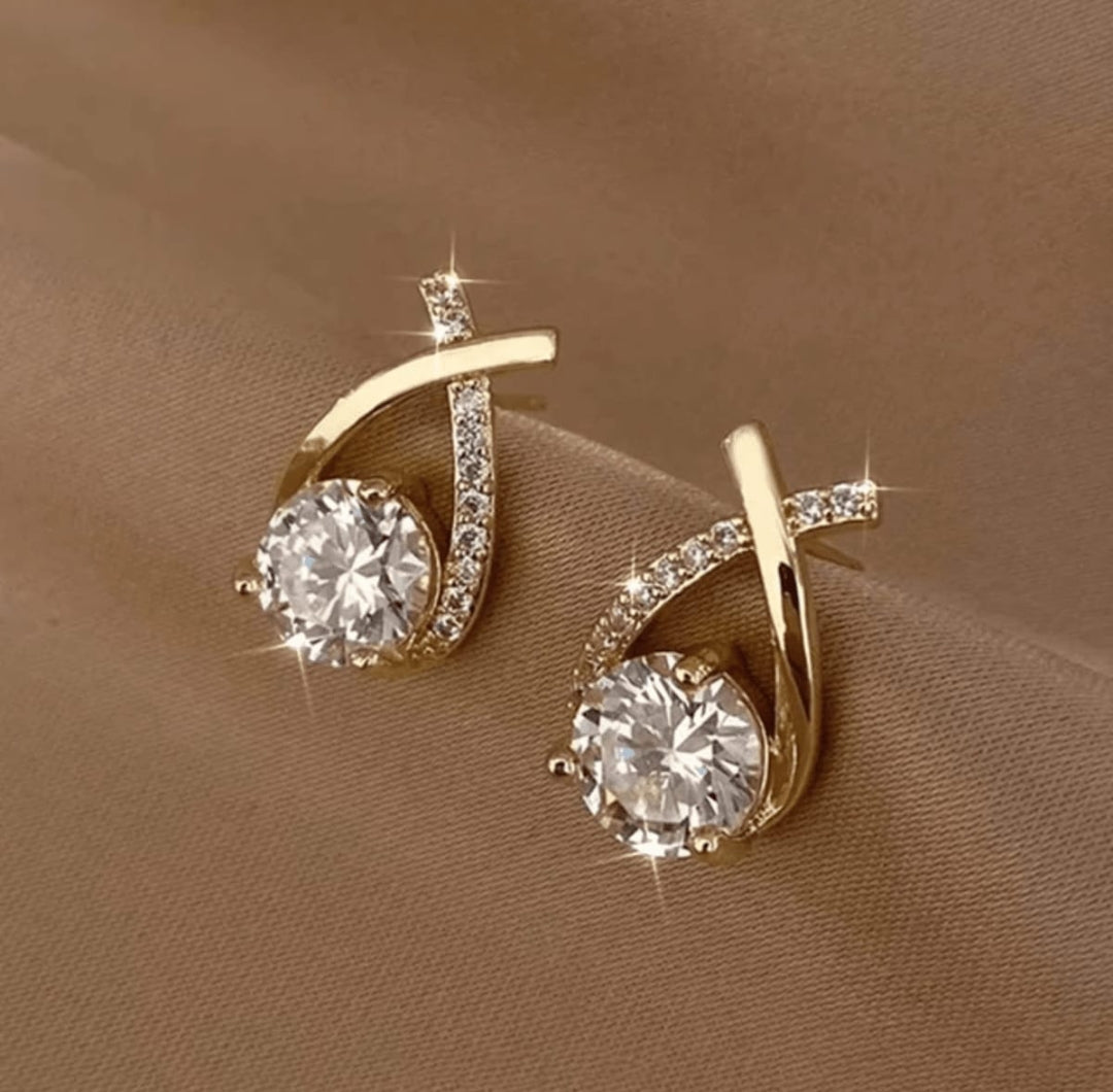 One Sided Crystal Cross Shaped Earring