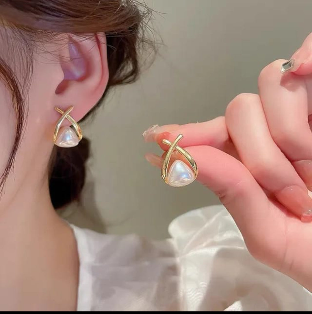 Pearl Gold cross stud earrings