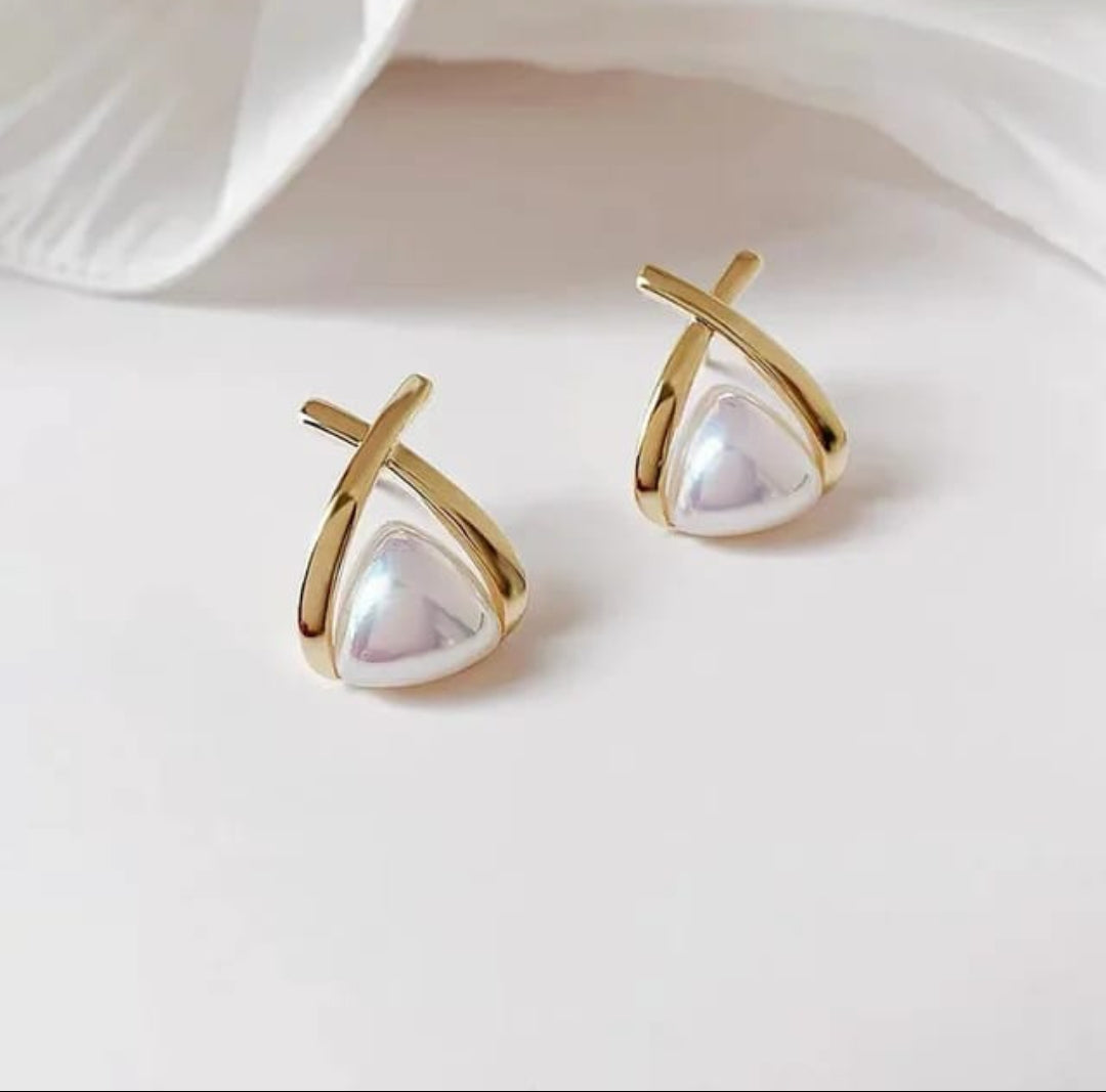 Pearl Gold cross stud earrings