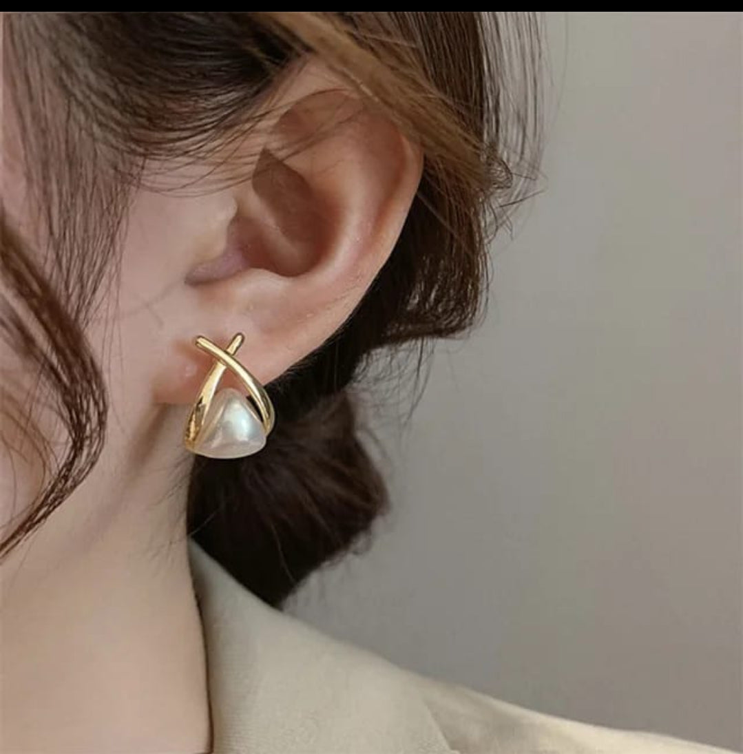 Pearl Gold cross stud earrings