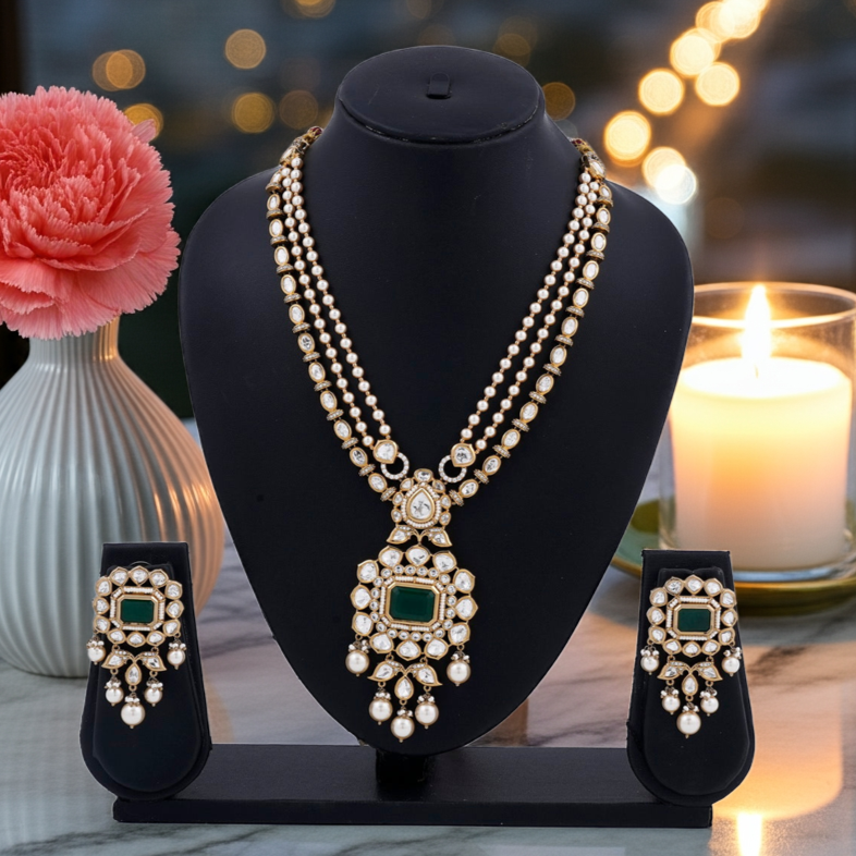 Emerald & Dia multi rows Necklace