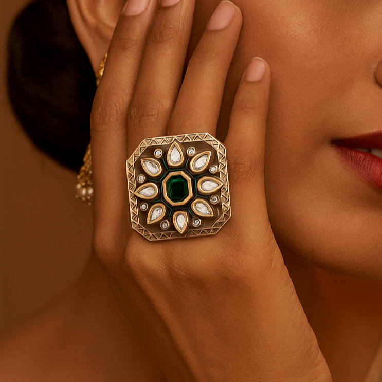 Emerald Green and Pan Polki ring