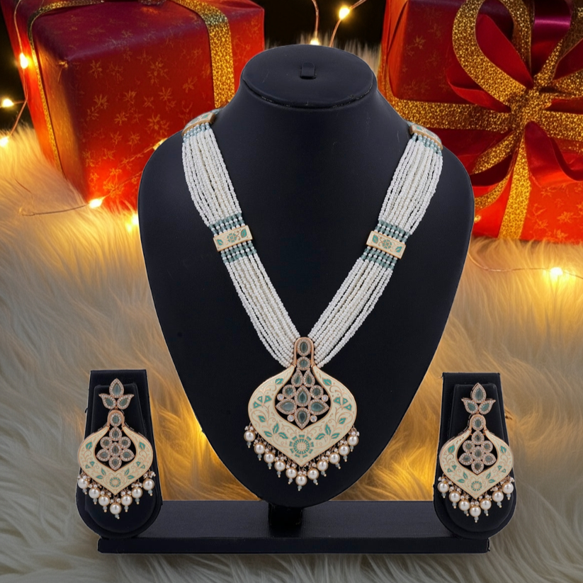 Emerald Meenakar & Pearl string Necklace