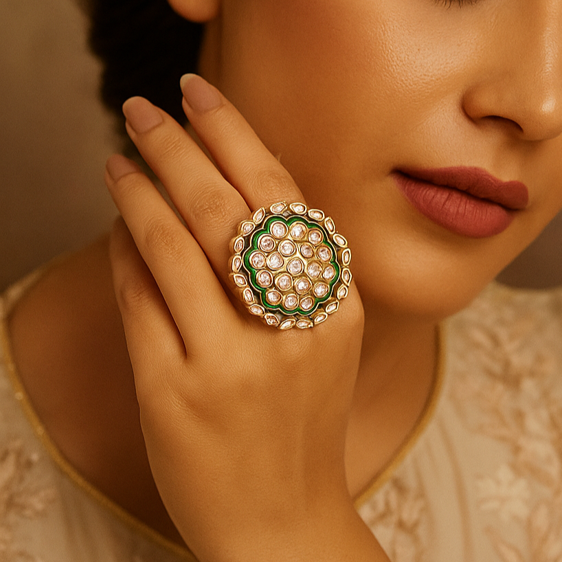 Green minakari round ring