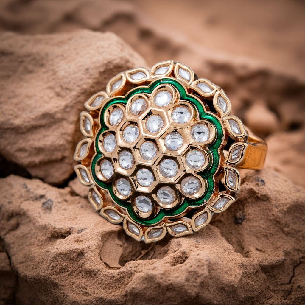 Green minakari round ring