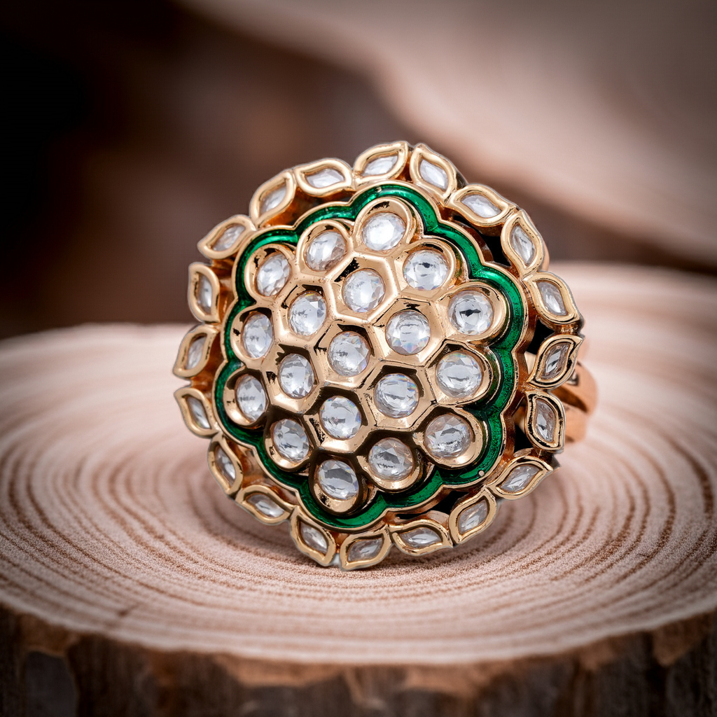 Green minakari round ring