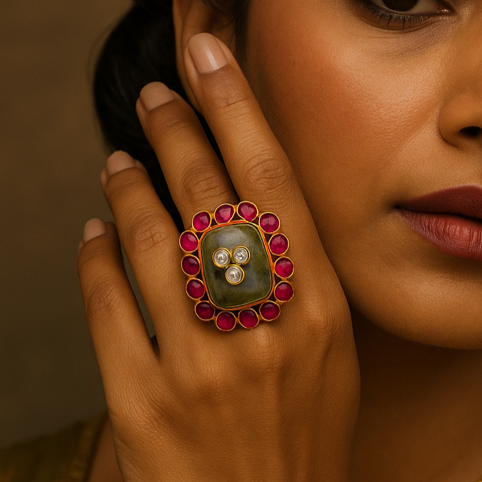 model wearing kundan ring