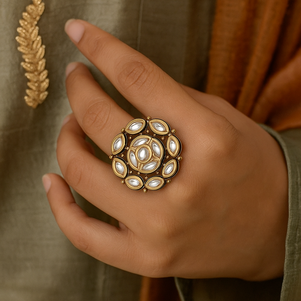 Kundan polki dia ring