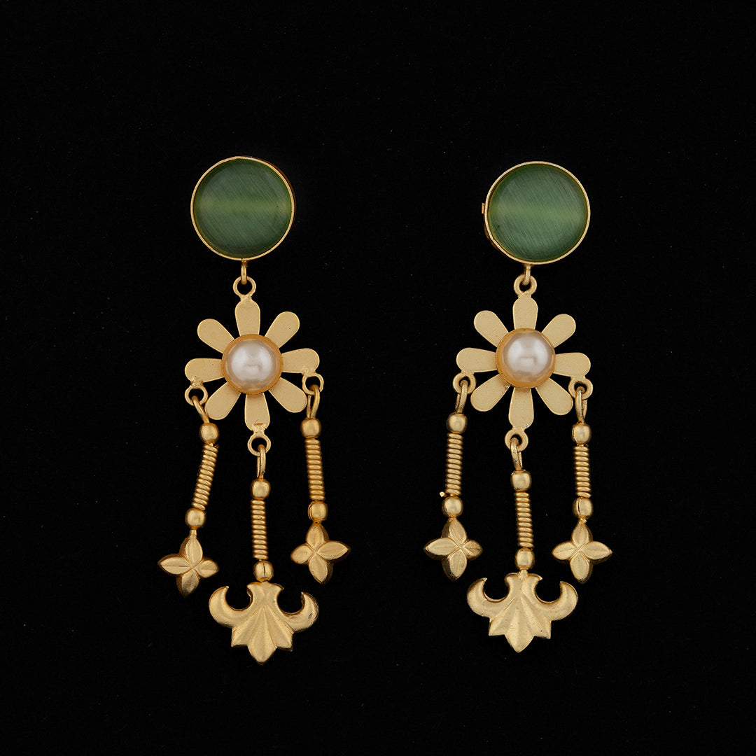 Green Pearl Floral Earrings