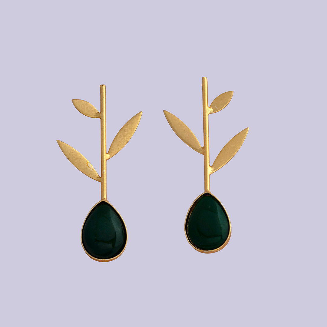 Green Leaf Dangler Earrings