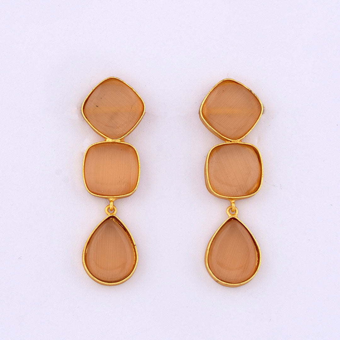 Pink Triple Gold Dangler Earrings