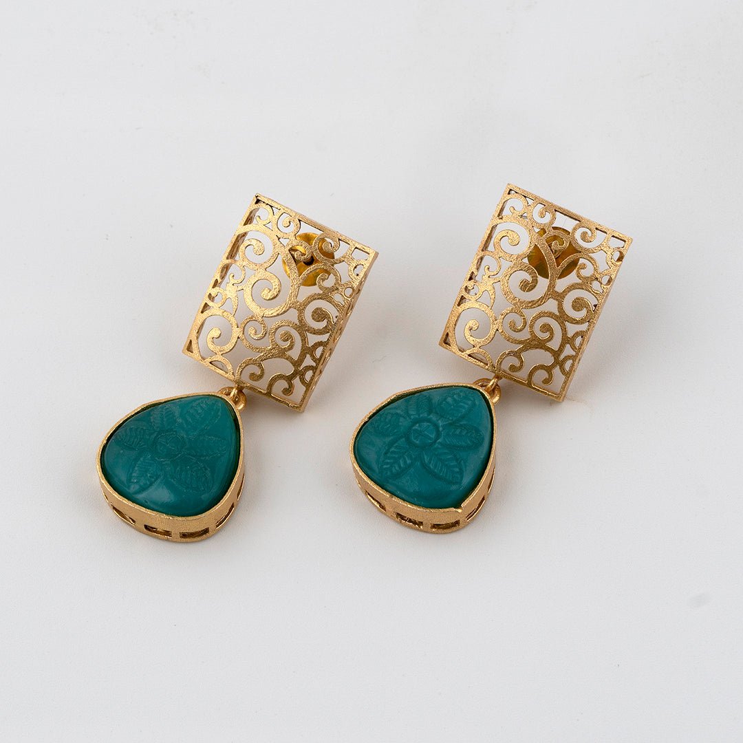 Turquoise Golden Dangler Earrings