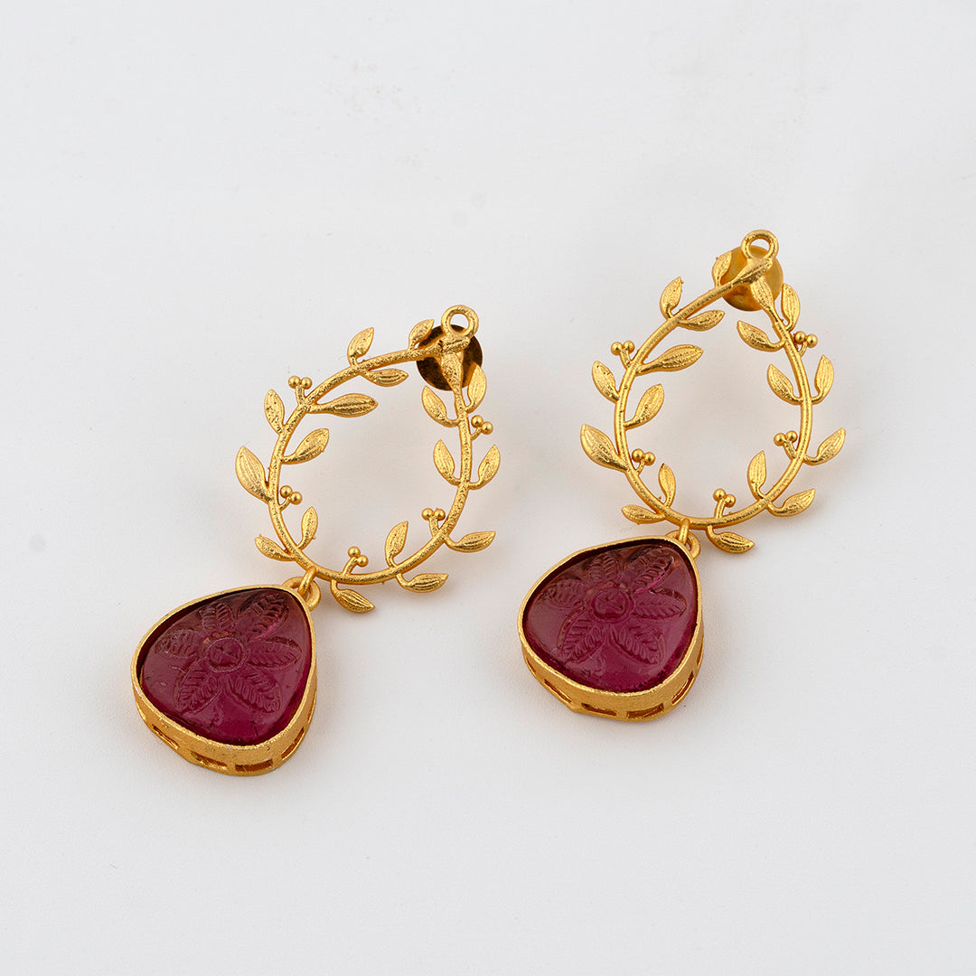 Ruby Golden Leaf Earrings