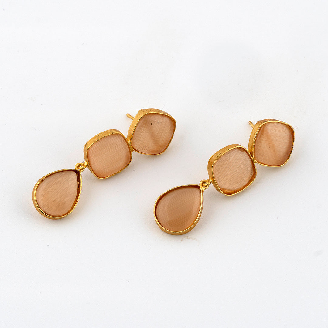 Pink Triple Gold Dangler Earrings
