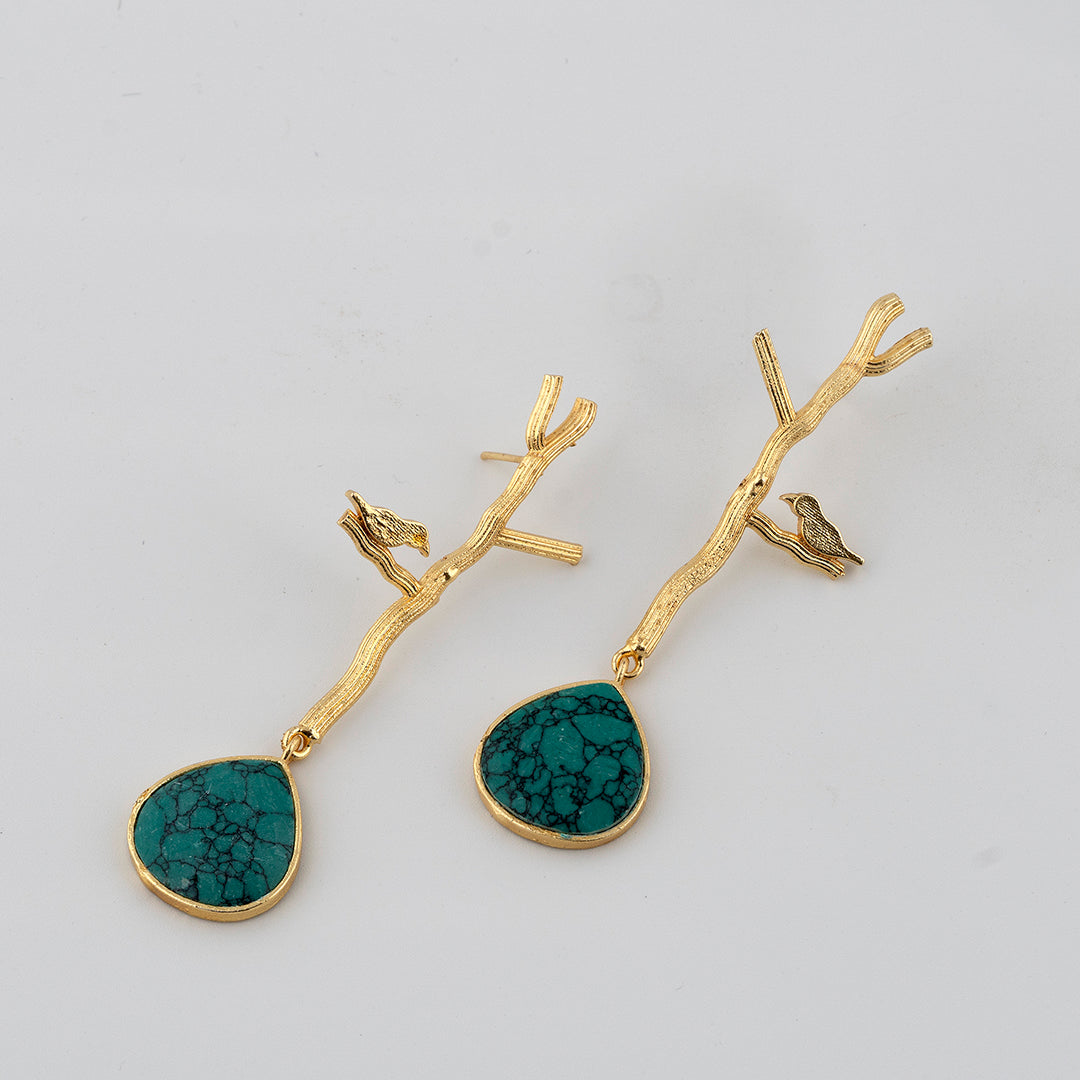 Turquoise Golden Bird Earrings