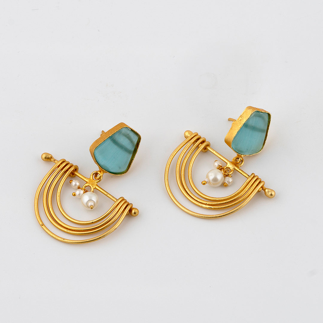 Turquoise Pearl Half Moon Earrings