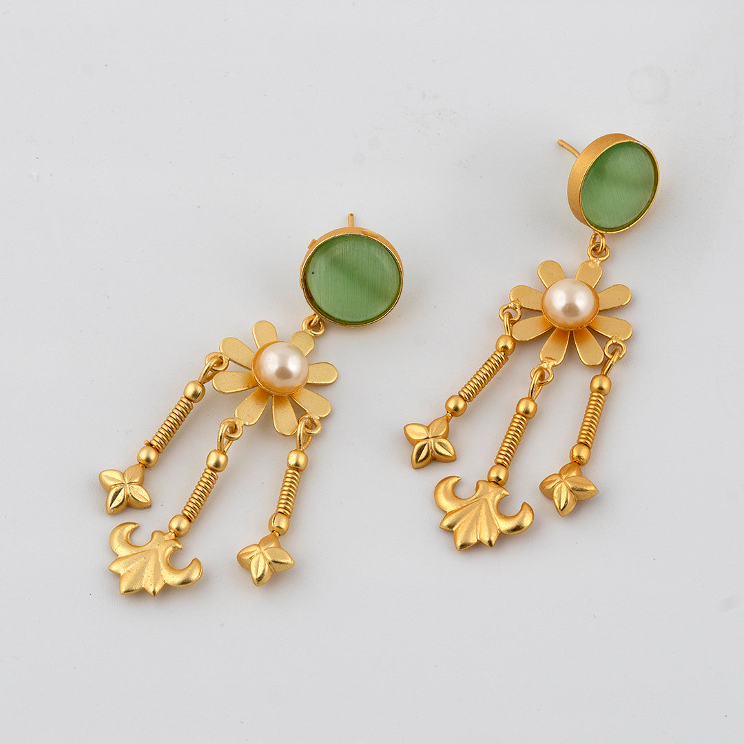 Green Pearl Floral Earrings
