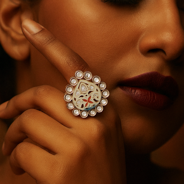 Minakari dia studded border ring