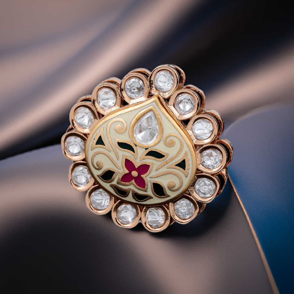 Minakari dia studded border ring