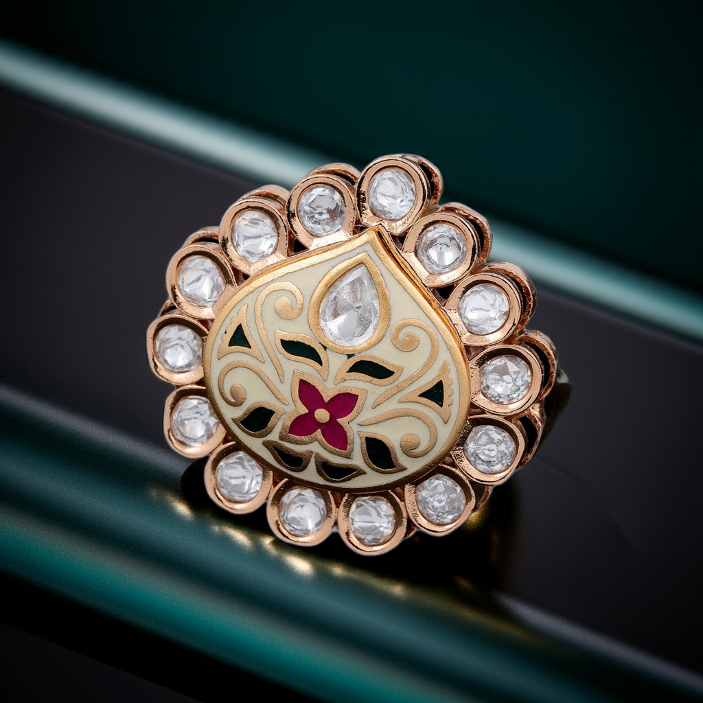 Minakari dia studded border ring