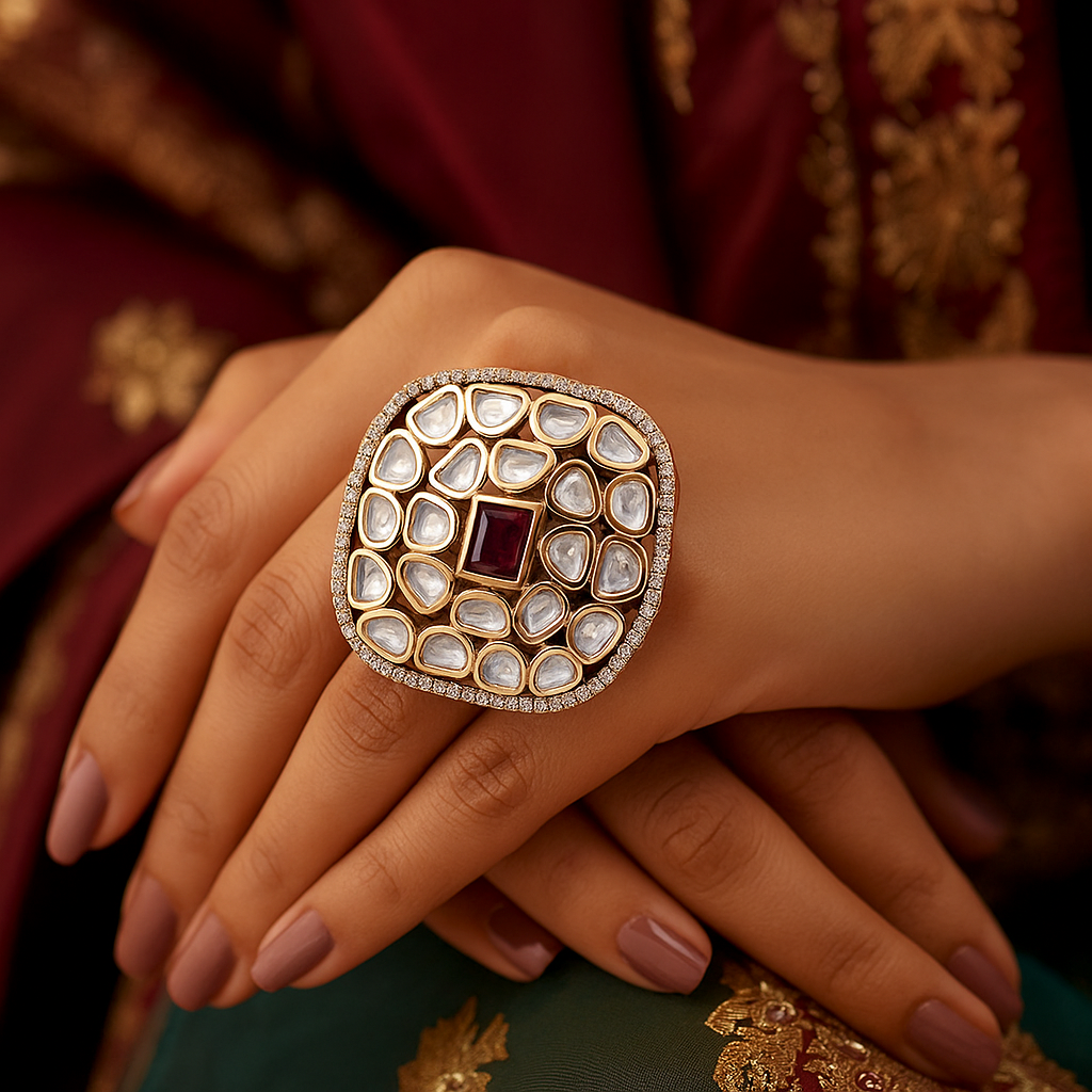 Ruby Red polki studded ring