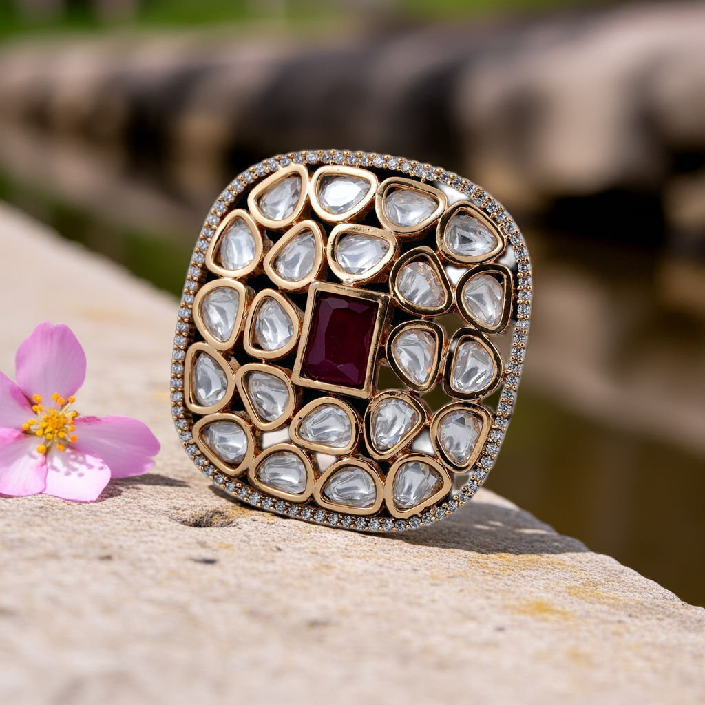 Ruby Red polki studded ring