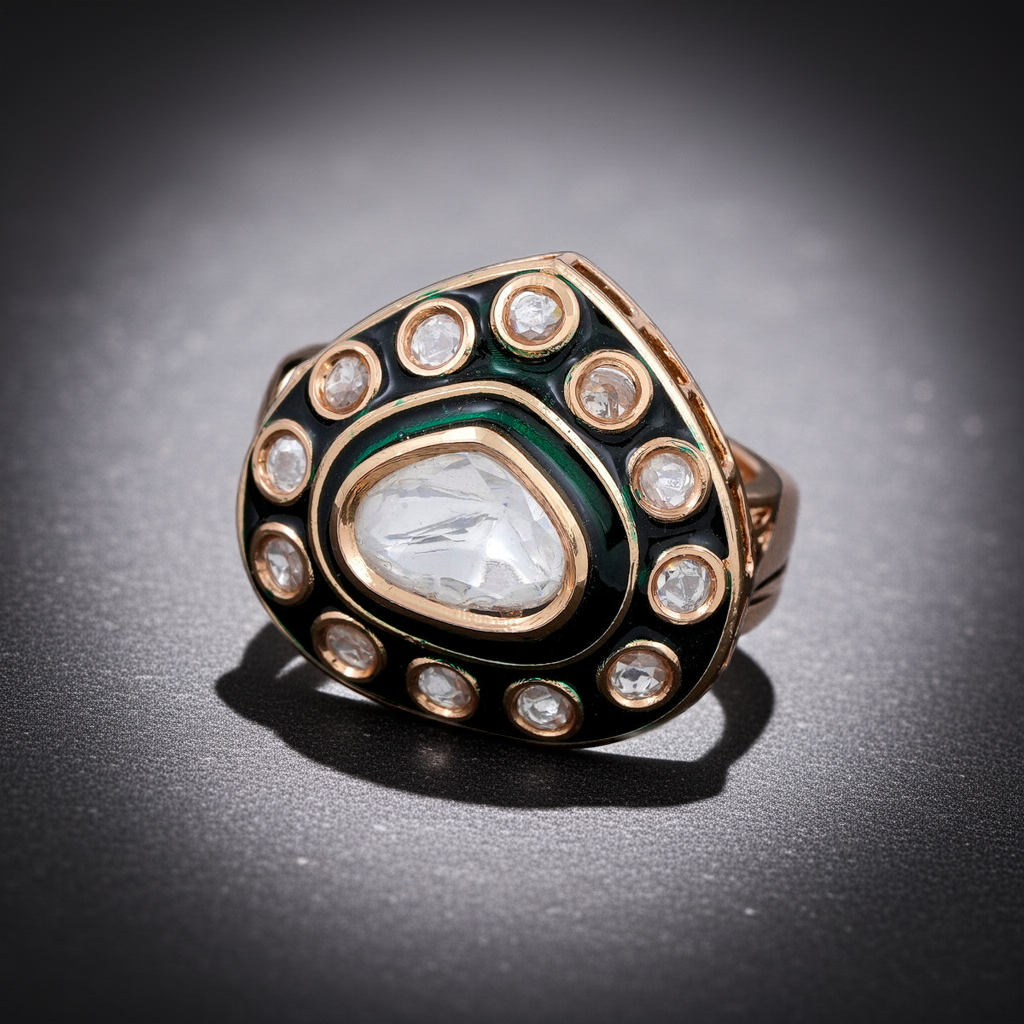 Triangle minakari Polki ring