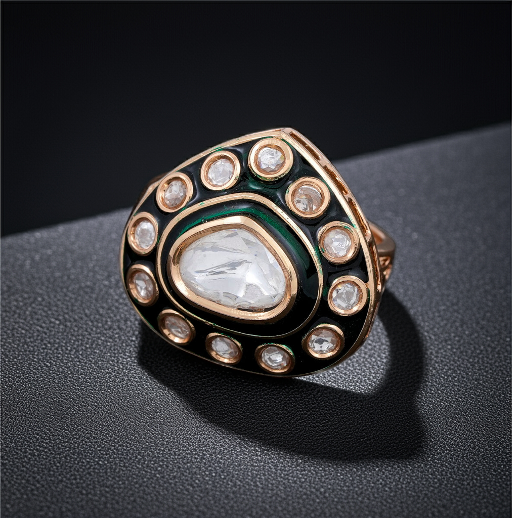 Triangle minakari Polki ring