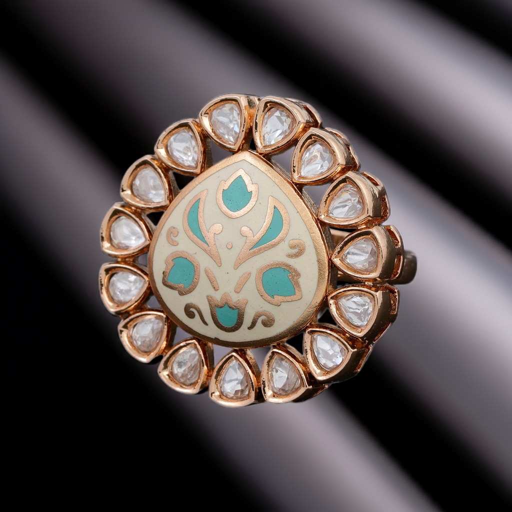 Turquoise minakari dia border ring