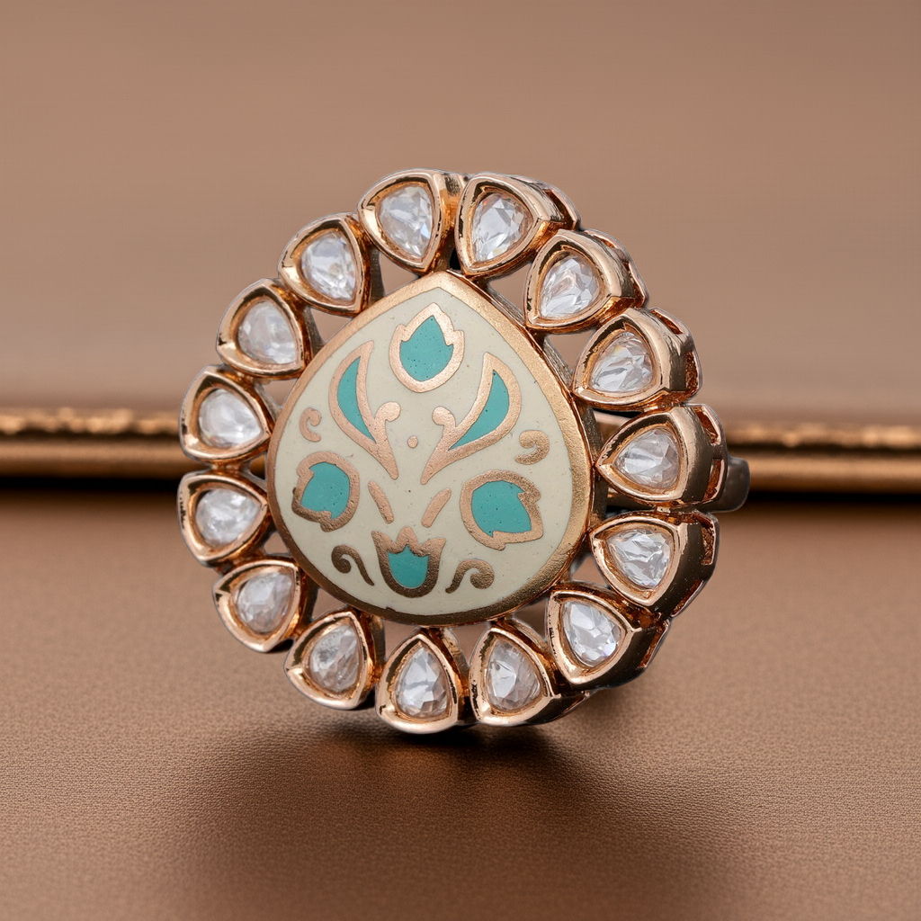 Turquoise minakari dia border ring