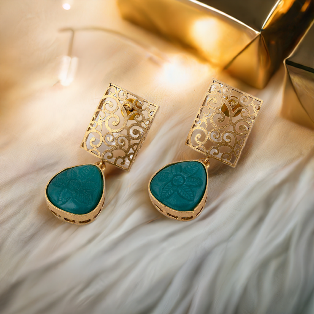 Turquoise  Golden Dangler Earrings