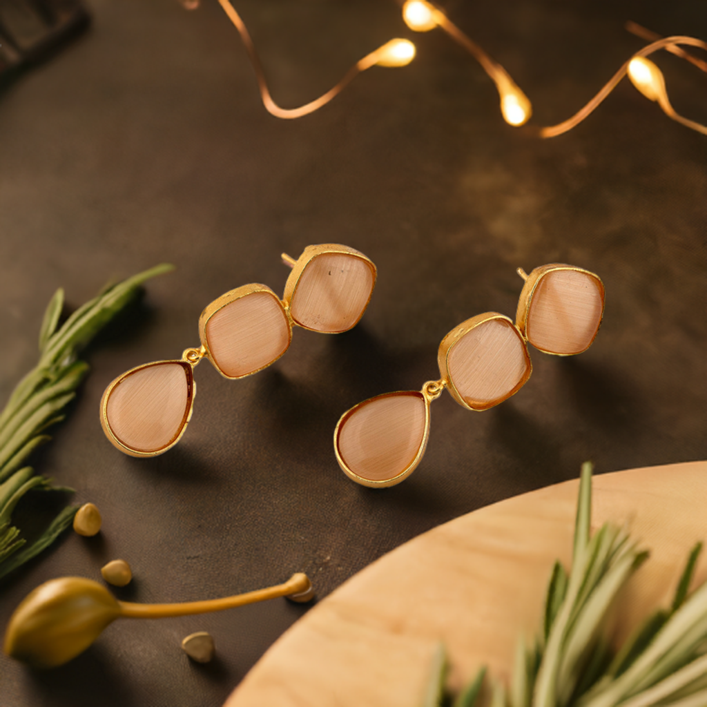 Pink Triple Gold Dangler Earrings