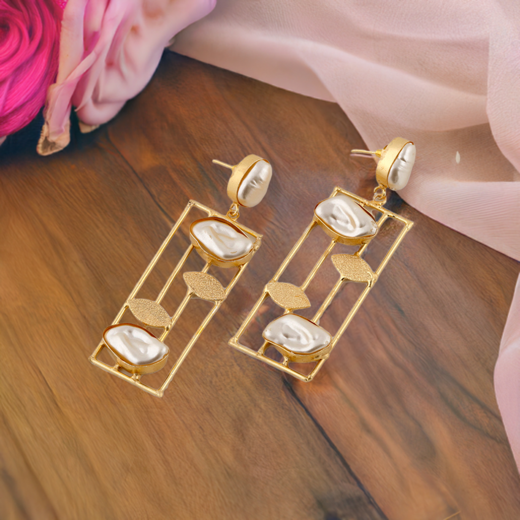 Pearl Leaf Dangler Earrings