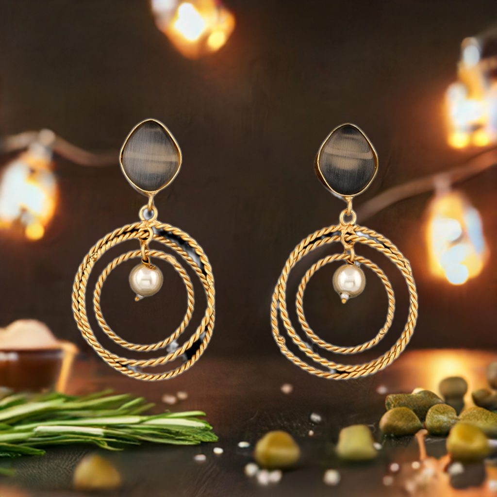 Grey Pearl Rings Earrings