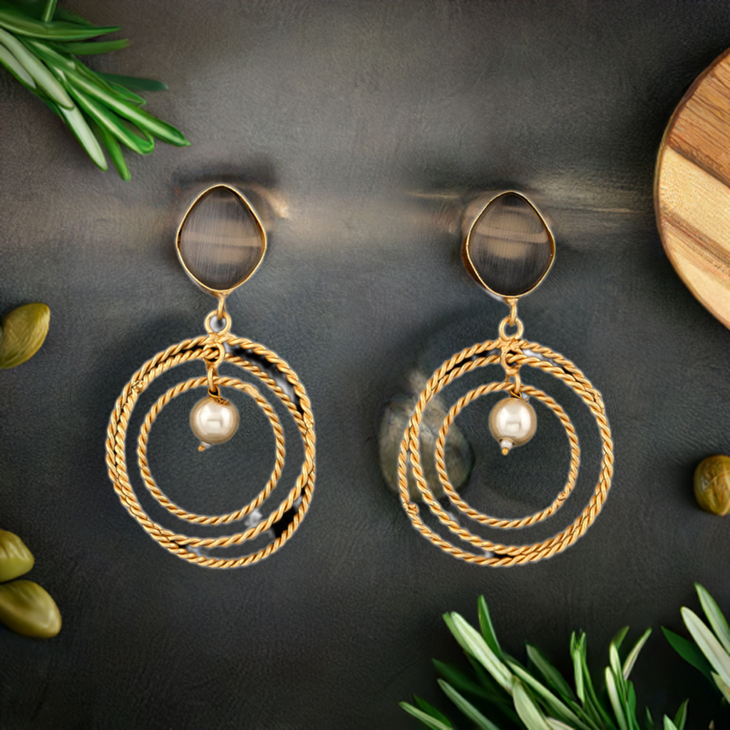 Grey Pearl Rings Earrings