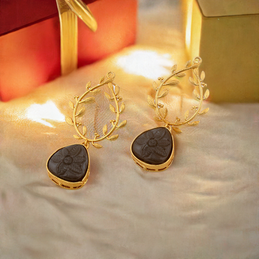 Grey Golden Leaf Earrings