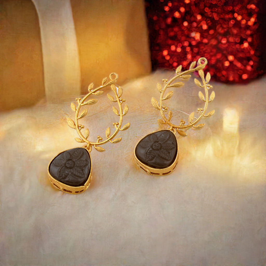 Grey Golden Leaf Earrings