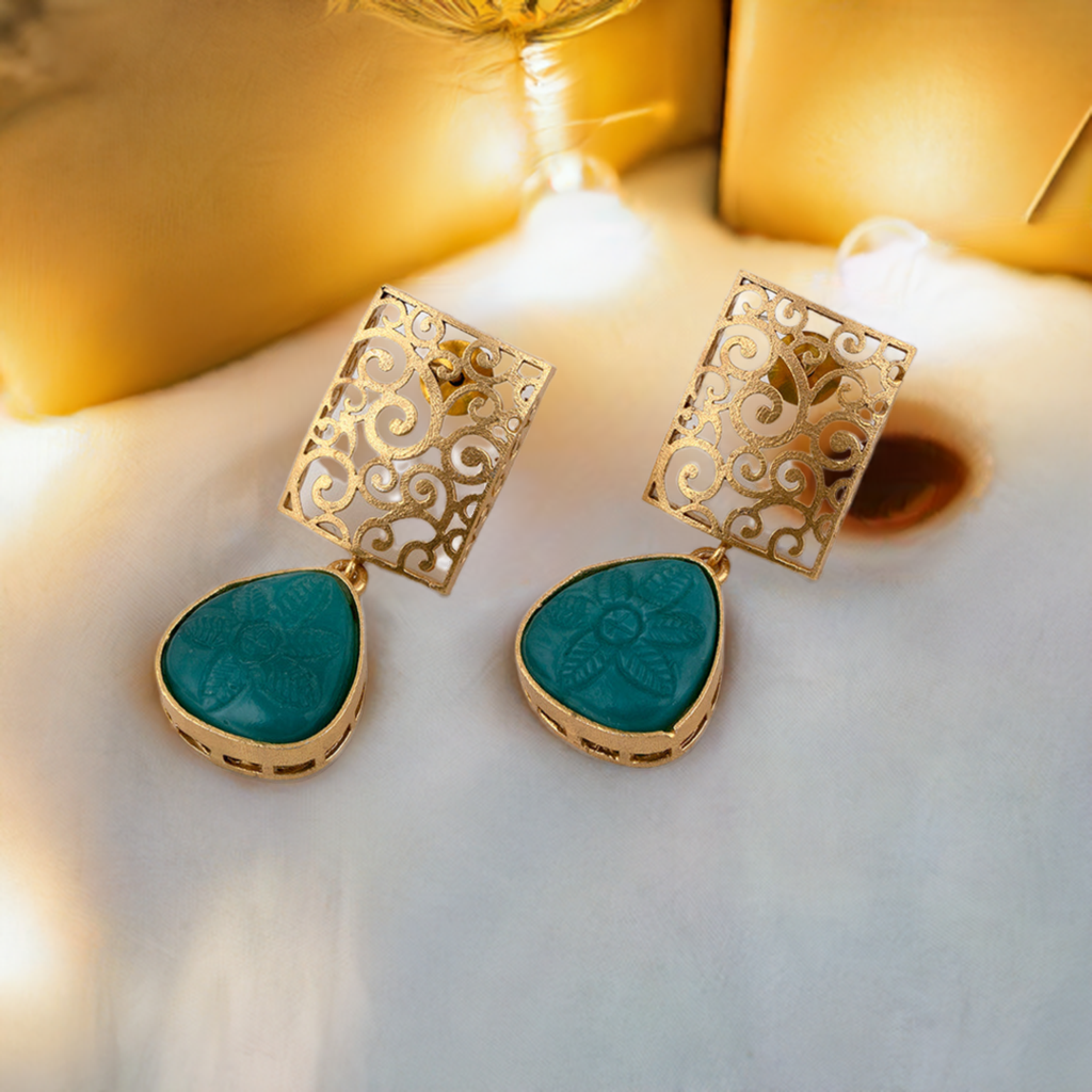 Turquoise  Golden Dangler Earrings