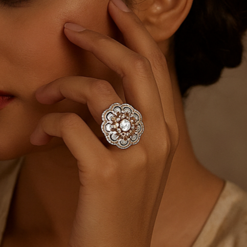 light green minakari polki kundan ring