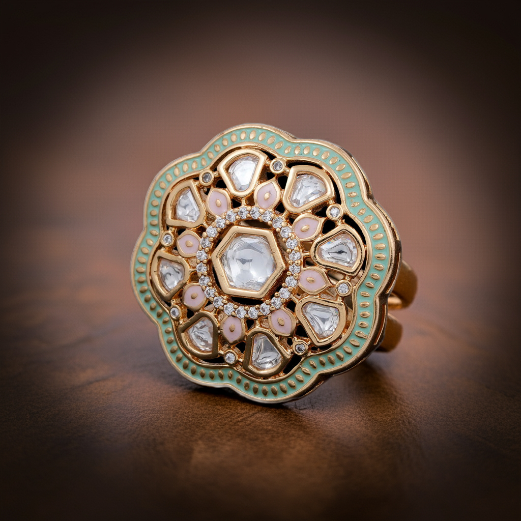 light green minakari polki kundan ring