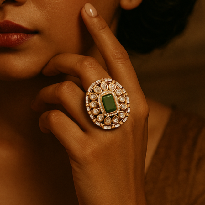 light green stone polki ring
