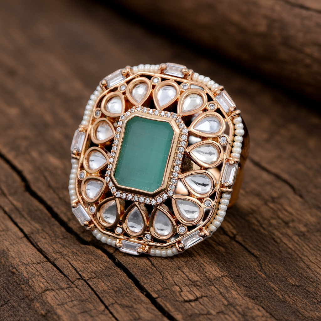light green stone polki ring