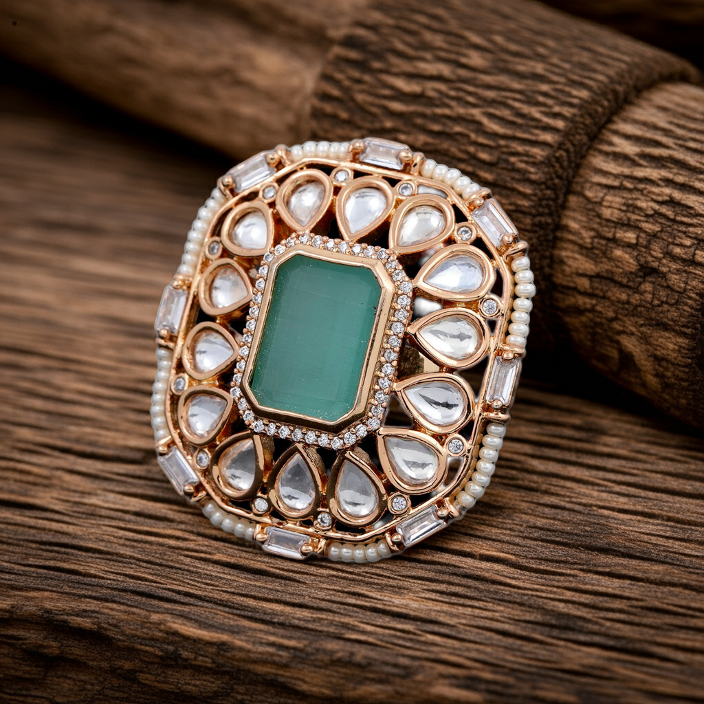light green stone polki ring