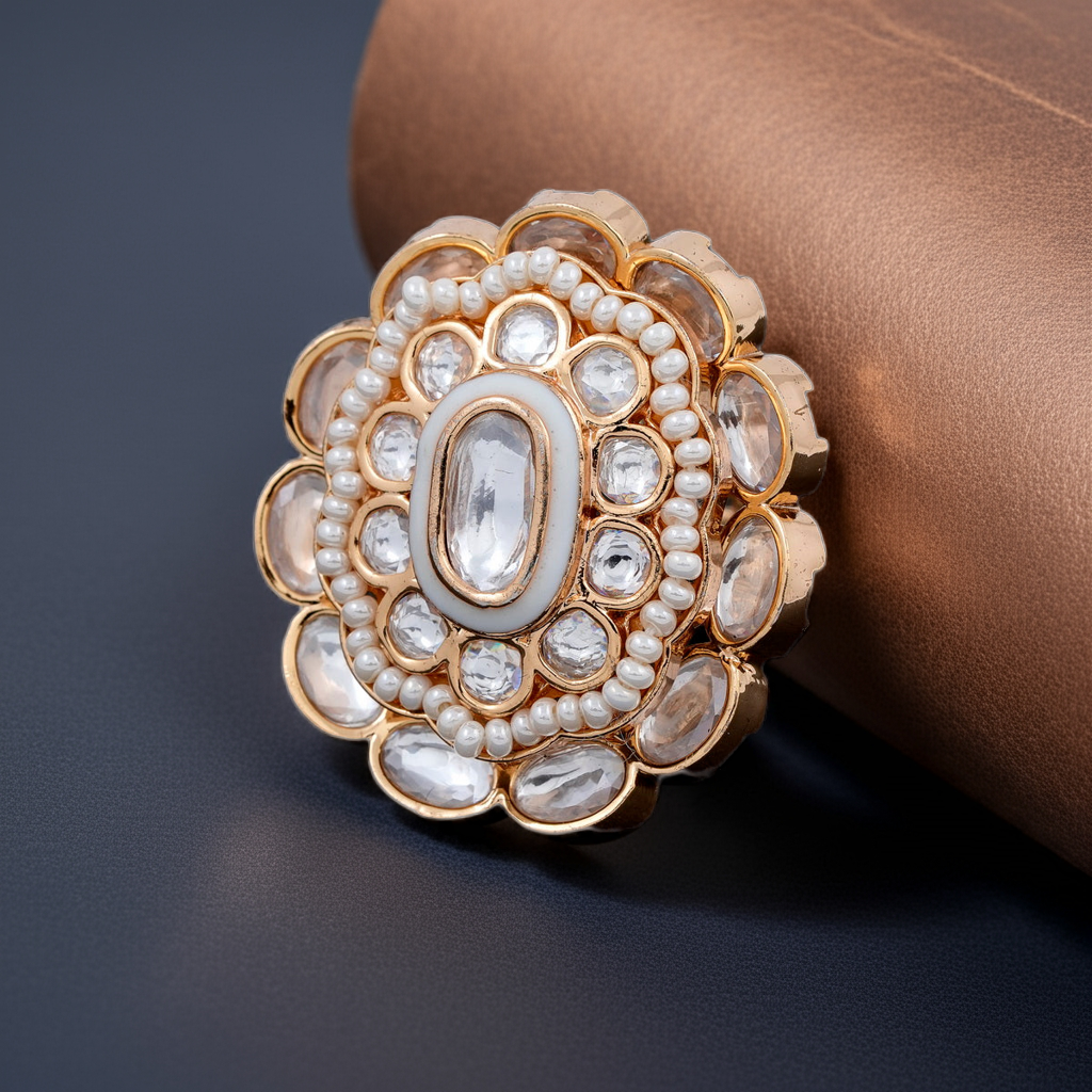 oval polki and pearl ring
