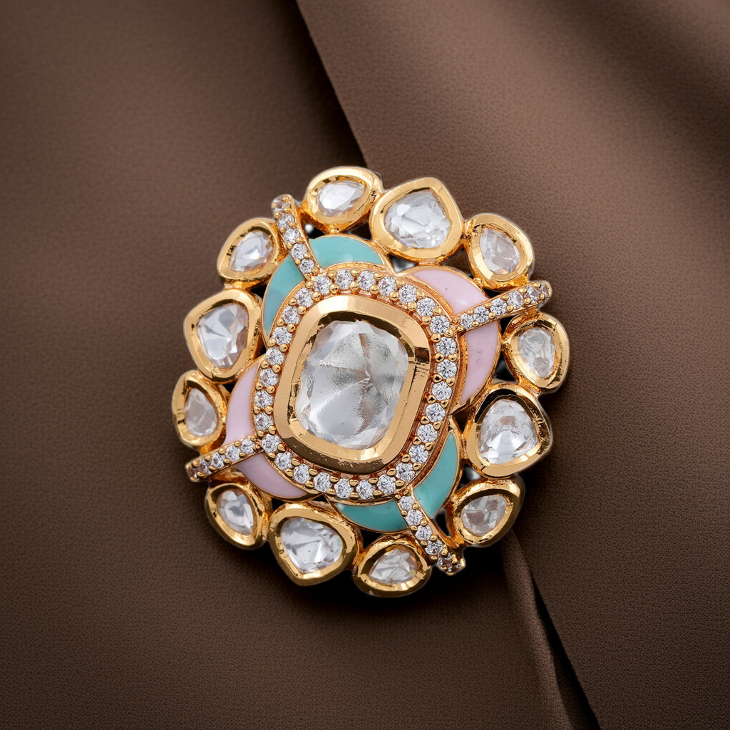 vibrant Minakari with polki center stone ring