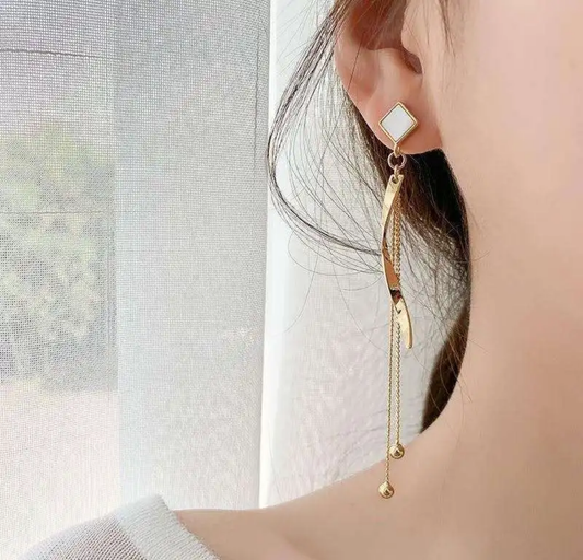 White Golden Dangle Earrings
