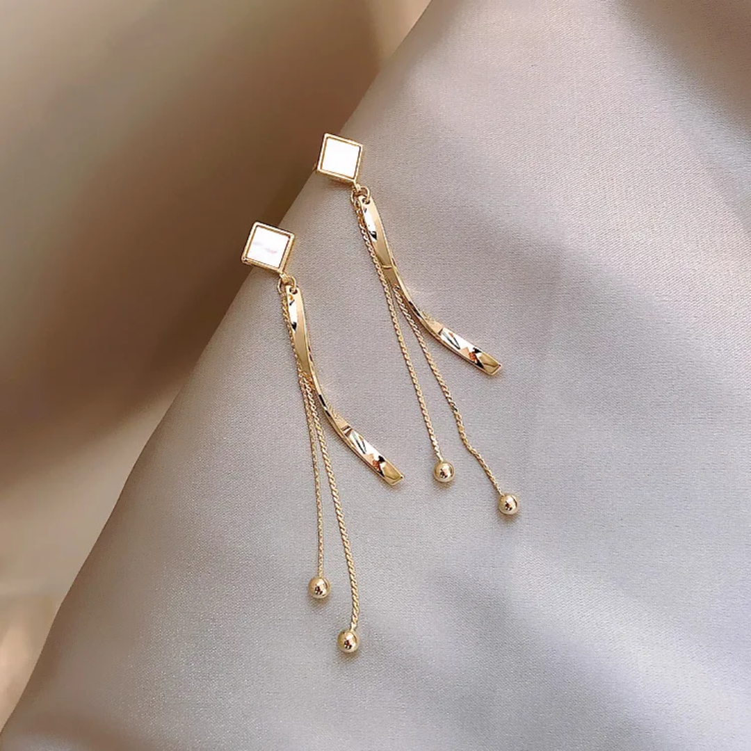 White Golden Dangle Earrings