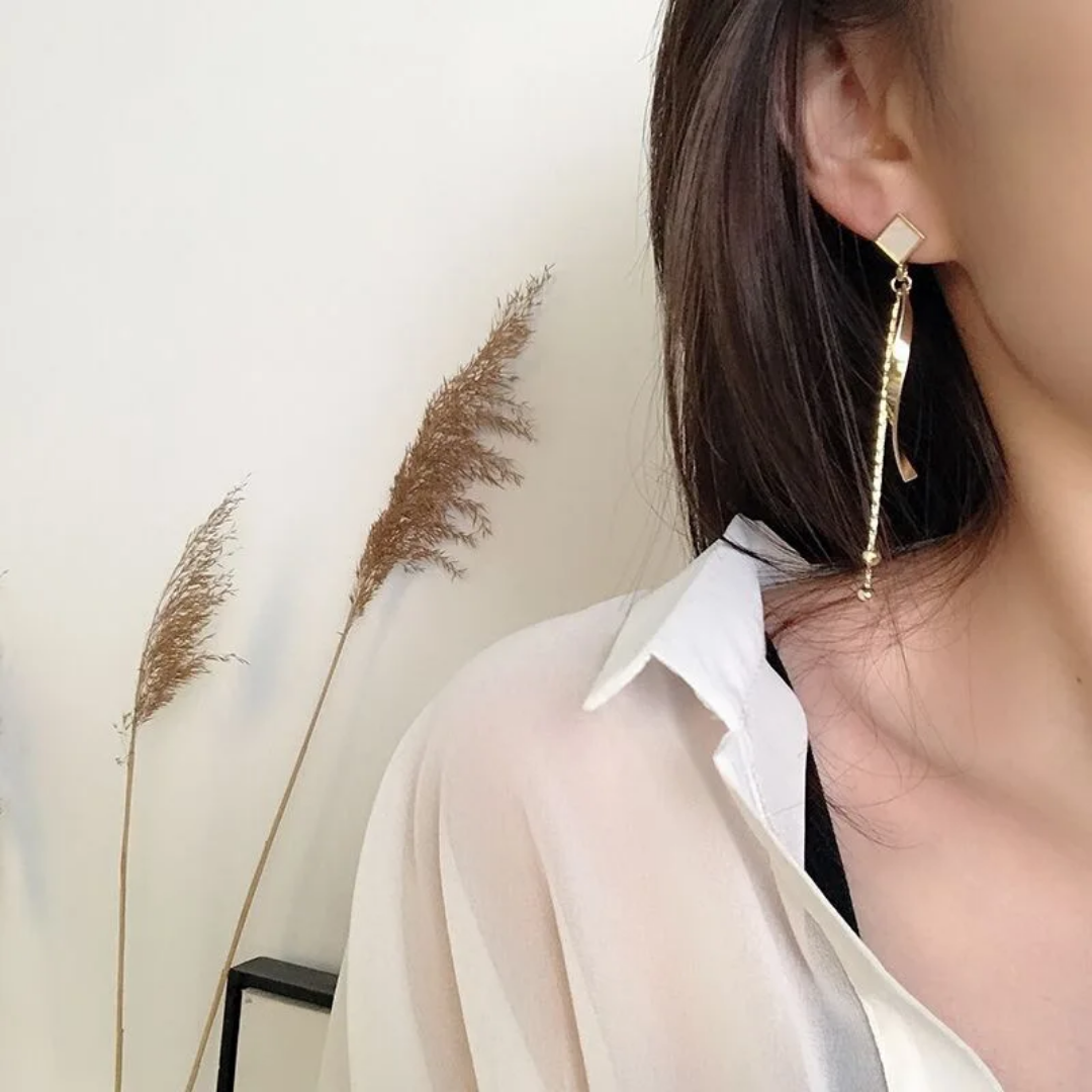 White Golden Dangle Earrings