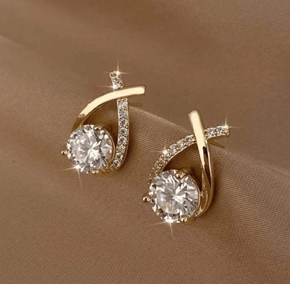 One Sided Crystal Cross Shaped Earring